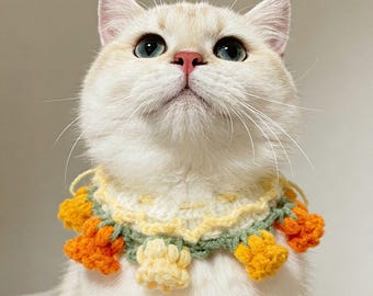 Coleira para Gato com Flor, Cachecol de Crochê para Gatinho, Babador Ajustável para Cães de Pequeno Porte