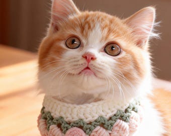 Coleira de crochê para gatos, babador bandana de fio macio com estampa de flores, presente para amantes de gatos.