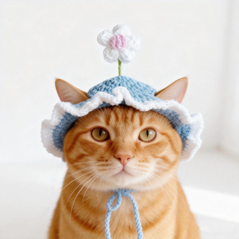 Cappello da gatto, costume floreale regolabile, accessori per animali domestici, regalo per gli amanti dei gatti immagine 4