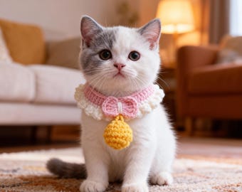 Crochet Cat Collar, Kitten Neck Warmer for Small Dogs Cat