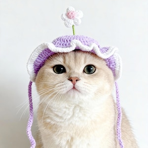 Cappello da gatto, costume floreale regolabile, accessori per animali domestici, regalo per gli amanti dei gatti immagine 2