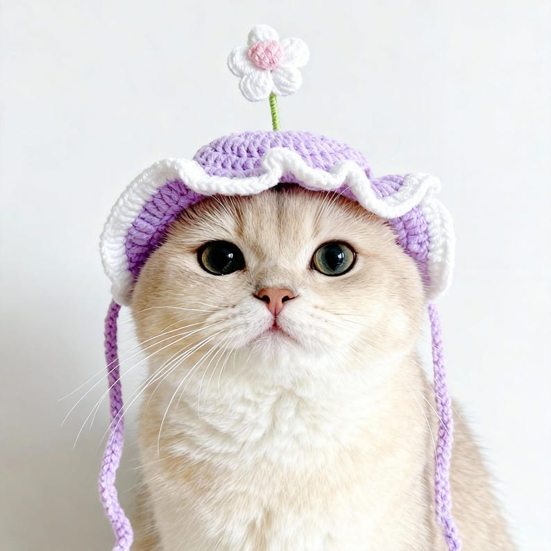 Cappello da gatto, costume floreale regolabile, accessori per animali domestici, regalo per gli amanti dei gatti immagine 2