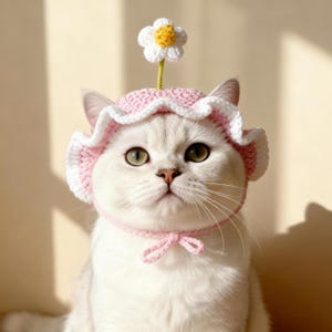 Cappello da gatto, costume floreale regolabile, accessori per animali domestici, regalo per gli amanti dei gatti immagine 3