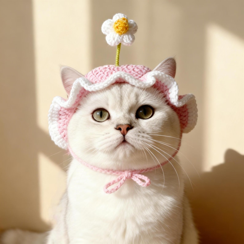 Cappello da gatto, costume floreale regolabile, accessori per animali domestici, regalo per gli amanti dei gatti immagine 3