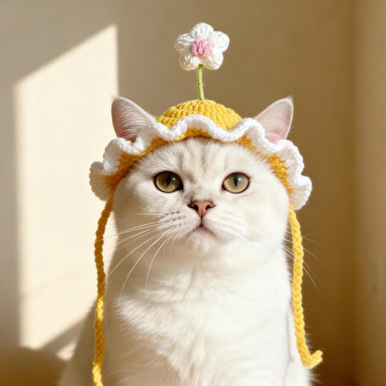 Cappello da gatto, costume floreale regolabile, accessori per animali domestici, regalo per gli amanti dei gatti immagine 1