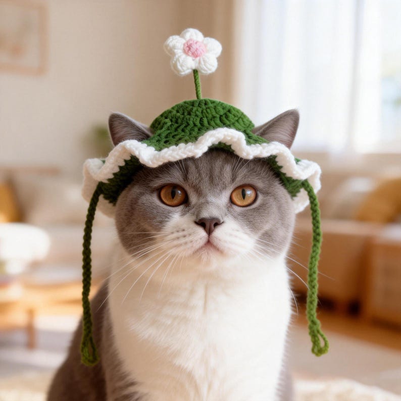 Cappello da gatto, costume floreale regolabile, accessori per animali domestici, regalo per gli amanti dei gatti immagine 5