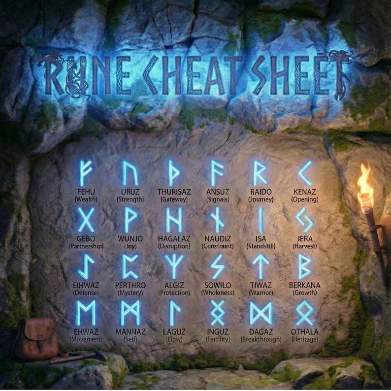 Runes Cheat Sheet Poster | Elder Futhark Meanings, Divination Guide ...