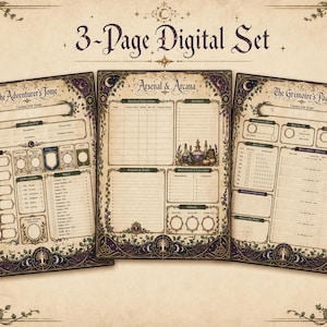 Druckbares DnD 5e Charakterblatt | Grimoire Style Dungeons and Dragons PDF | Rollenspiel Spieler Journal | Fantasy Spieleabend Digitaler Download