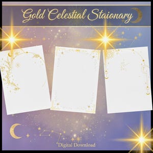 8 Celestial Stationery Set | Mystical Printable Writing Paper | Moon Phase Witchy Junk Journal Pages | Spiritual Letterhead Bundle