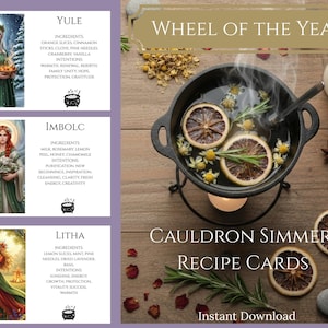 Wheel of the Year Simmer Pot Recipe Cards | 8 Sabbats Cauldron Simmering Spices Kit | Grimoire Pages | Book of Shadows Pages