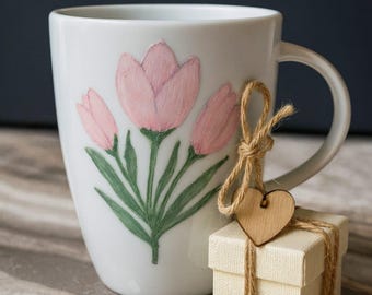 Pink Tulip Keramikbecher - Handgemacht
