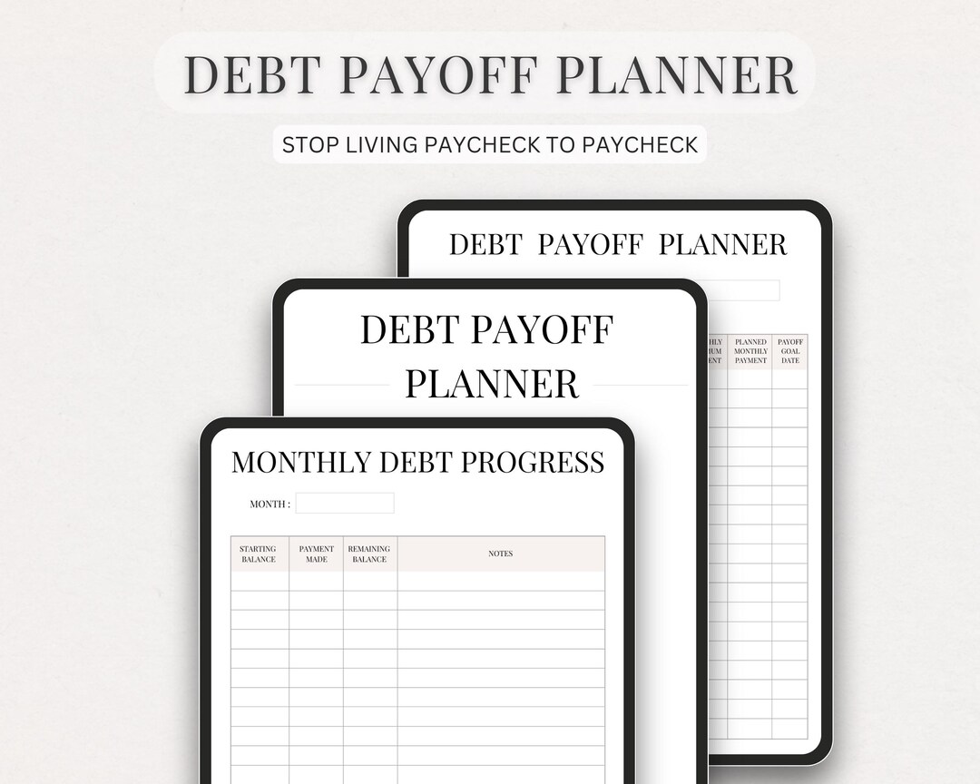 Repayment Worksheet Undated Debt Repayment Planner Printable | Monthly Debt Payoff ...