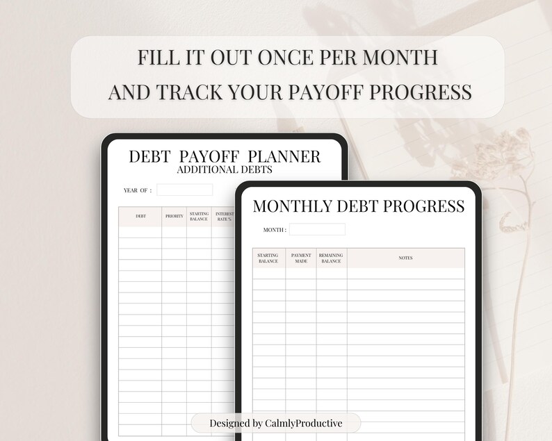 Repayment Worksheet Undated Debt Repayment Planner Printable | Monthly Debt Payoff ...
