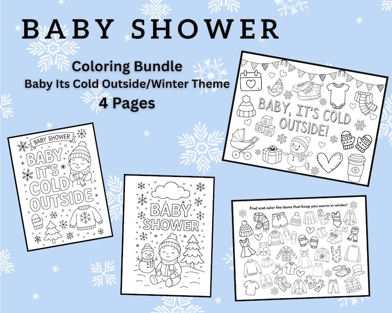 Cold Infant Color Baby Shower Coloring Sheets --- Baby Its Cold Outside Theme Bundle - Etsy