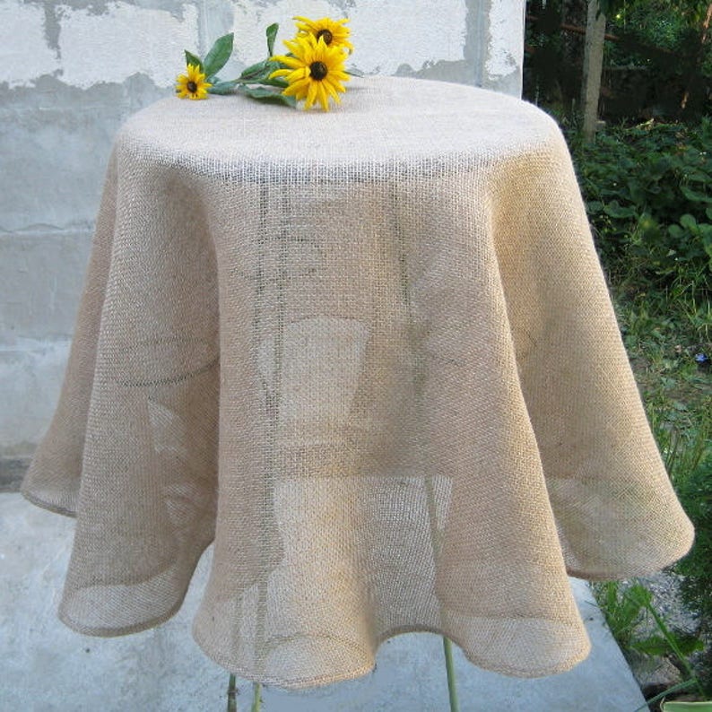 Burlap Round Oval Tablecloth Primitive Embroidery Wedding Etsy