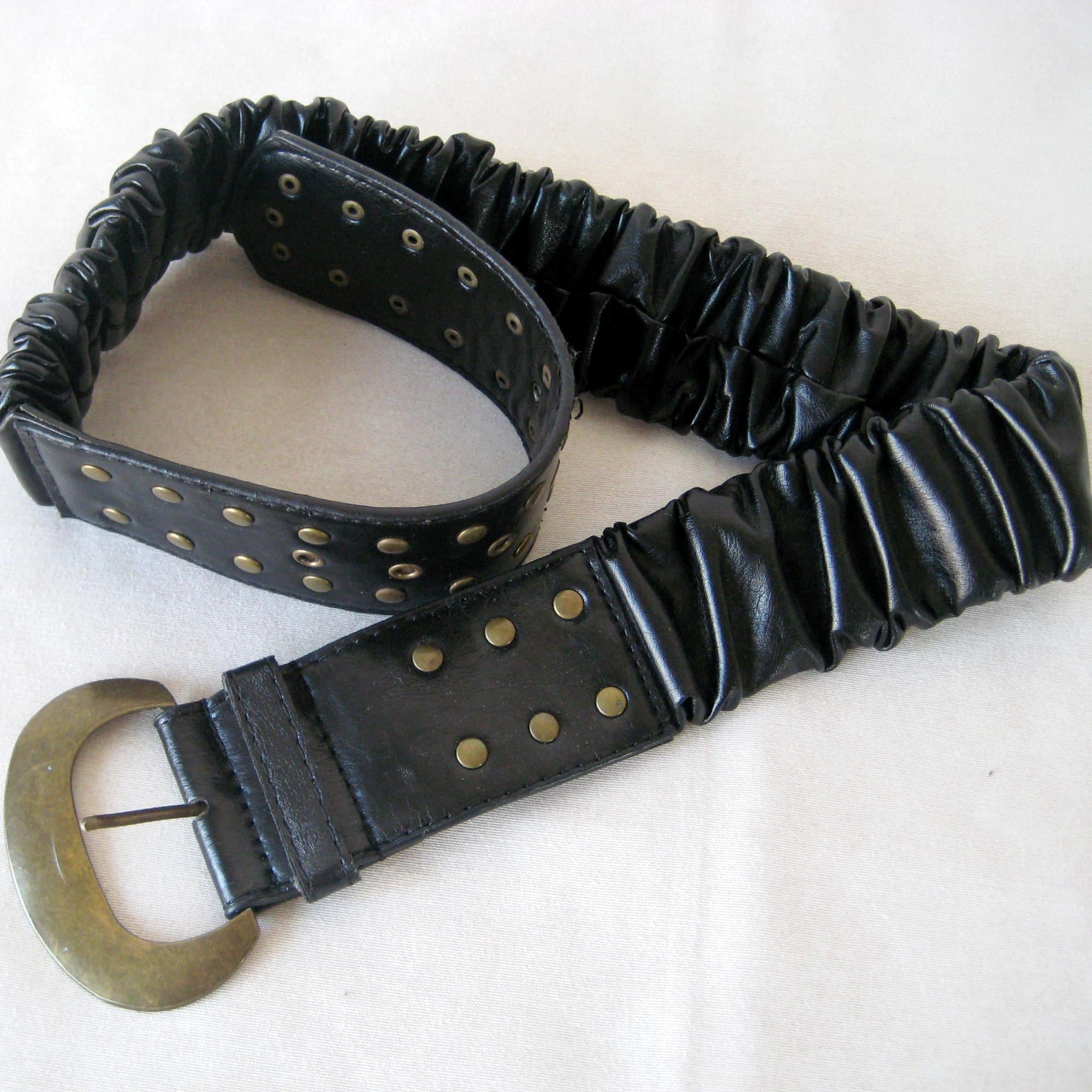 Women\'s Elastic Wide Belt Vintage Studded Stretchy Waist Belts Dress Pants Black Amazon.com: macoking Studded Wide Belts for Women Elastic  main image 3