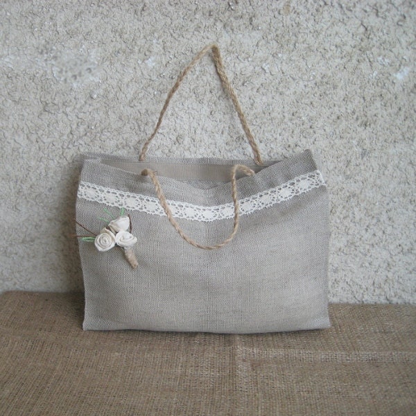 Natural Linen Lace Gift Tote Bag Burlap Bridesmaid Custom - Etsy