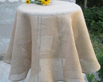 Round Oval Burlap Tablecloth, Wedding Table Cloth, Rustic Prewashed Burlap Table Linens, Farmhouse Kitchen Table, Round 60", Oval 60"x114"