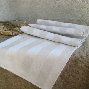 Striped Gray Linen Tablecloth Silver grey Natural linen / Viscose Washed Wedding Holiday table Country style Housewarming Kitchen 60&quot;x40&quot;
