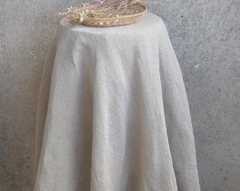 Nappe ronde en lin toile de jute grise, nappe de mariage froissée, linge de table lavé rustique, cuisine de ferme, cadeau de Noël, 45" 54"