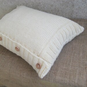 Cable Off white Wool Pillow, Knitted Lumbar Classic Pillow Case, Organic Wool Rustic Cushion 12 x 18, Indoor Outdoor Farmhouse Home Decor image 3