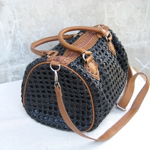sac à main vintage en cuir et tissu à paillettes, sac à bandoulière marron noir, sacoche en cuir souple, sac de tous les jours, sac en cuir tressé, accessoire pour femme