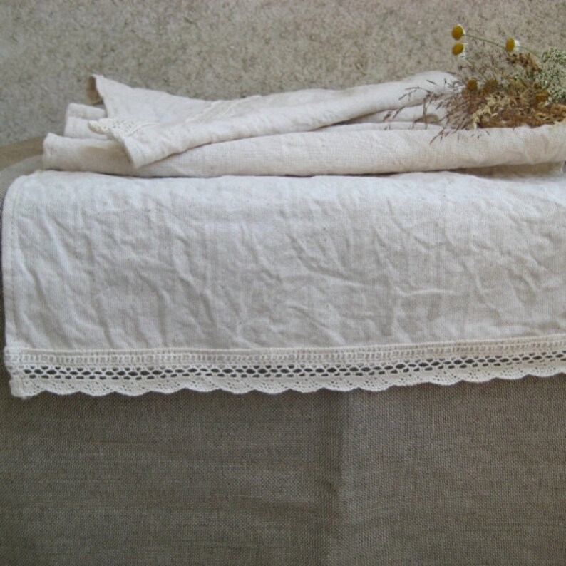 Linen Burlap Table Runner Lace off White Washed Wrinkled - Etsy