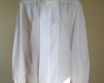 Vintage 90s White Satin Blouse, Long Sleeve Button-Up Women Blouse XL, Collared Luxury Shirt, Classic Rayon Sekretary Top, US 16 18 UK 18 20