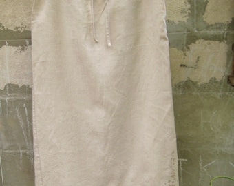 90s Jackpot Linen Skirt Size L, Beige Embroidered Maxi Skirt with Belt, Women Skirt with Slit, size L 14 US 16 UK