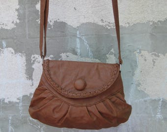 Vintage 90s Brown Leather Crossbody Bag, Soft Leather Small Bag, Envelope Brown Purse, Women Accessories