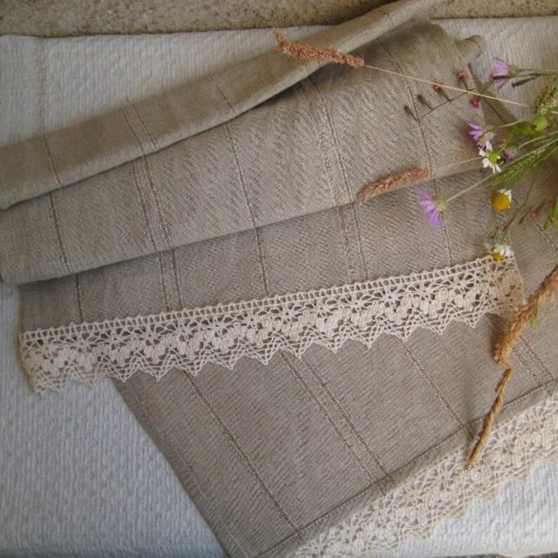 Linen hand towels Tea / dish / guest towels Burlap lace towels Etsy