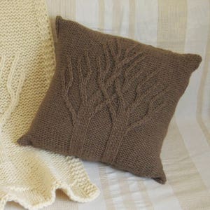 Federa per cuscino in maglia di lana a trecce, federa per cuscino albero della vita, arredamento in stile vintage lavorato a maglia, fodera per cuscino rustica in lana organica stile country, 18 ", 20"