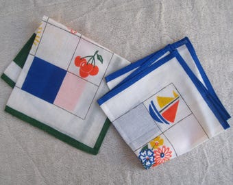Vintage Children's Handkerchiefs Set of 2, Printed Hanky with Inscriptions, Kids Handkerchiefs, Child's Cotton Hankies, Baby Handkerchiefs