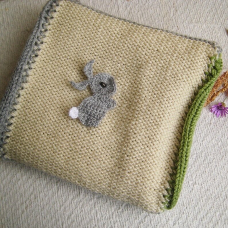 Knitted baby blanket primitive patchwork / bunny afghan Etsy