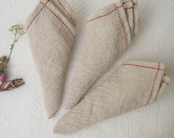 Linen Cloth Napkins Set, Gray Napkins Embroidery Wrinkled, Large Flax Napkins Washed, Farmhouse Table, Country Kitchen Reusable Napkins 20&quot;
