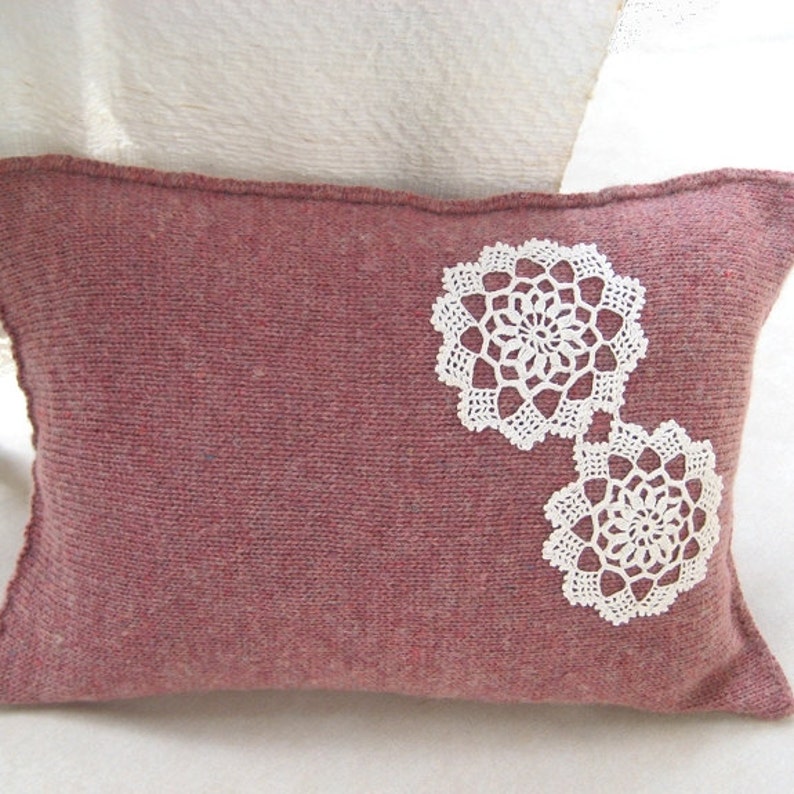 Wool Lumbar Pillow case Powder pink Vintage lace Pillow Etsy