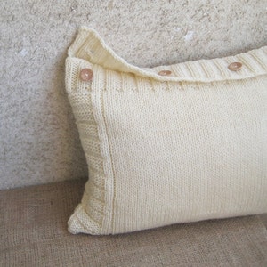 Cable Off white Wool Pillow, Knitted Lumbar Classic Pillow Case, Organic Wool Rustic Cushion 12 x 18, Indoor Outdoor Farmhouse Home Decor image 4