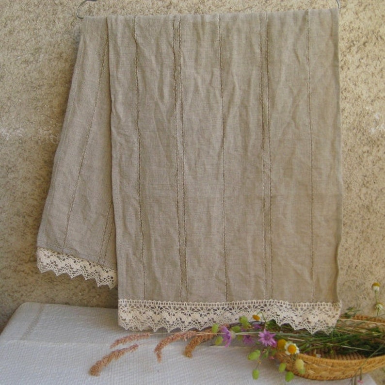 Linen Hand Towels Tea Dish Guest Towels Burlap Lace Towels SET Etsy