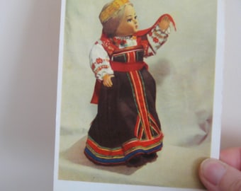 Soviet Union 1960s Postcard, Russian Folk Doll, Multicolor Foto Art, Traditional Post card from the Era of Communism, Collectibles