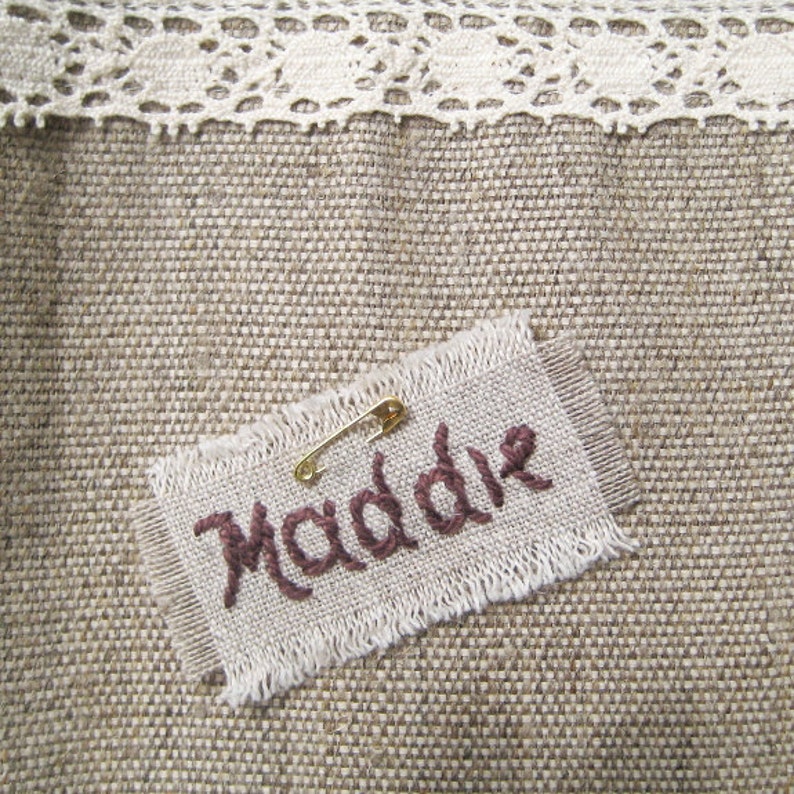 Personalized Fabric Label, Sewing Name Tag, Primitive Embroidery Tag