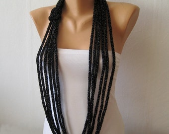 Infinity Black Necklace Loop Glitter Skinny Scarf Knitted Rope Neckwarmer Versatile Women Acrylic / Lame Luxury Urban chic by margity
