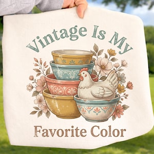 Vintage Kitchen DTF Transfer, Farmhouse Chicken Bowl Print, Country Cottage Graphic Dtf Rustic Kitchen Decor Shirt DTF, Homestead Style Tee