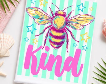 Be Kind DTF Transfer, Retro Striped Pastel Bumble Bee Kind DTF, Positive Kindness Shirt Design, Ready to Press Iron On Transfer