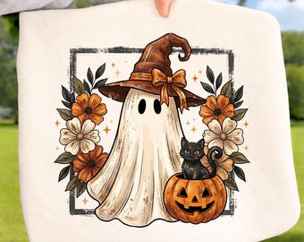 Autumn Ghost Halloween DTF, Cozy Fall Season Shirt Design, Cute Pumpkin Ghost Transfer, Ready to Press DTF, Aesthetic Spooky Fall Iron On