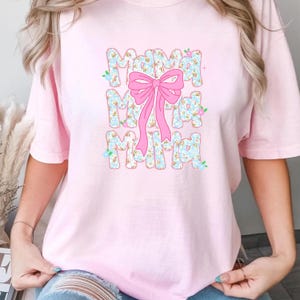 Coquette Bow Mama DTF Transfer, Preppy Floral Bow Design Ready to Press, Cute Pink Blue Retro Mama Shirt Print, Mothers Day Gift, Girly Mama image 6