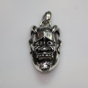 Solid Sterling Silver 925 Japanese Demon Oni Evil Hannya Noh Mask Pendant New