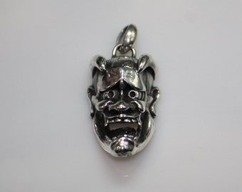 Solid Sterling Silver 925 Japanese Demon Oni Evil Hannya Noh Mask Pendant New