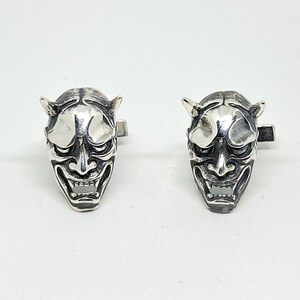 Japanese Hannya mask solid 925 sterling silver cufflinks