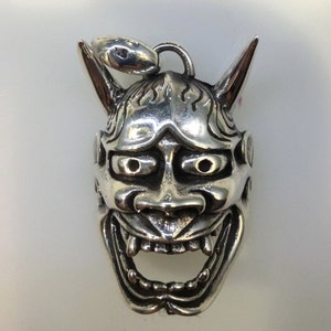 Sterling silver 925 Japanese Hannya Mask Pendant Demon Oni Evil tengu tattoo art Noh mask