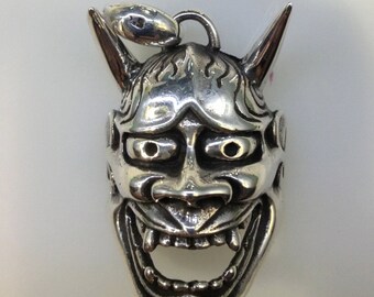 Argent sterling 925 Japonais Hannya Masque Pendentif Démon Oni Evil tengu tatouage art Noh masque